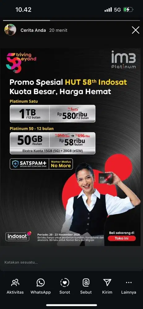 Promo Ukangtahun Indosat Platinum