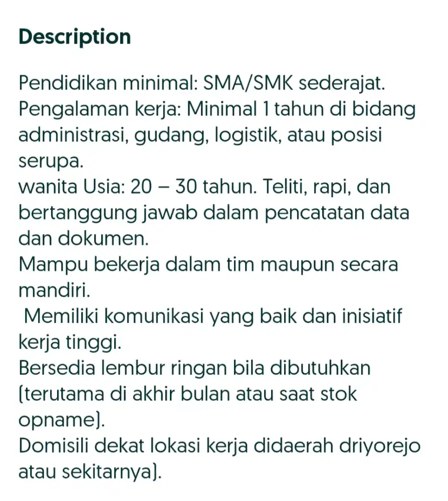 lowongan kerja admin gudang