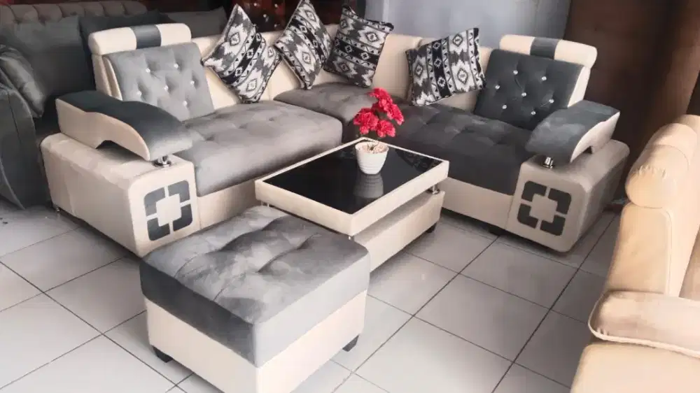 Sofa minimalis+fub abu putih