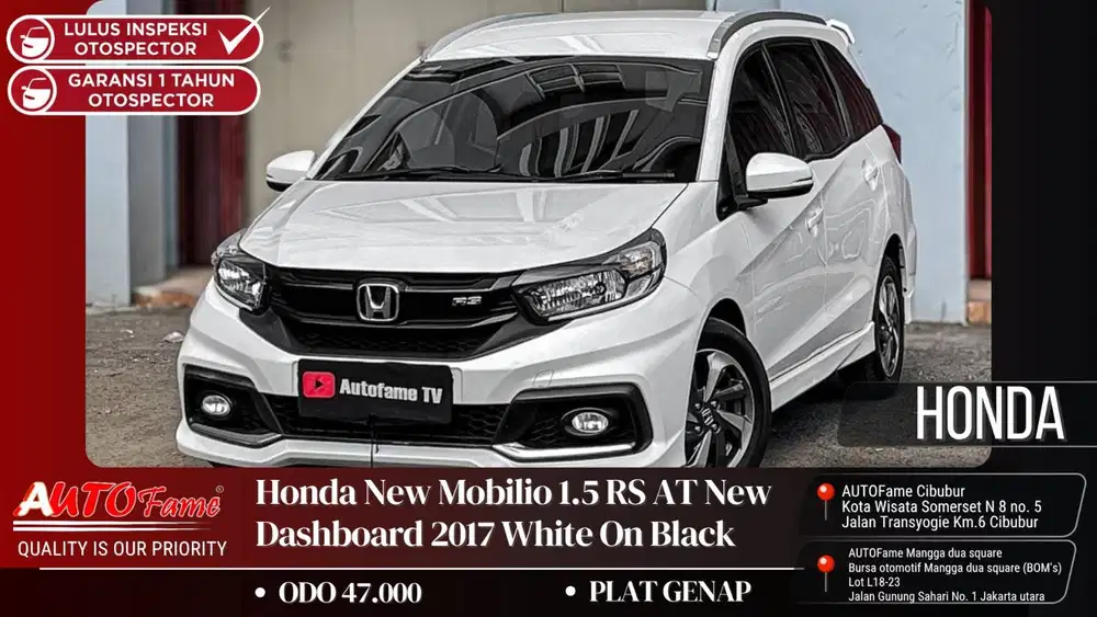 ODO 47RB Honda New Mobilio 1.5 RS AT New Dashboard 2017 White On Black
