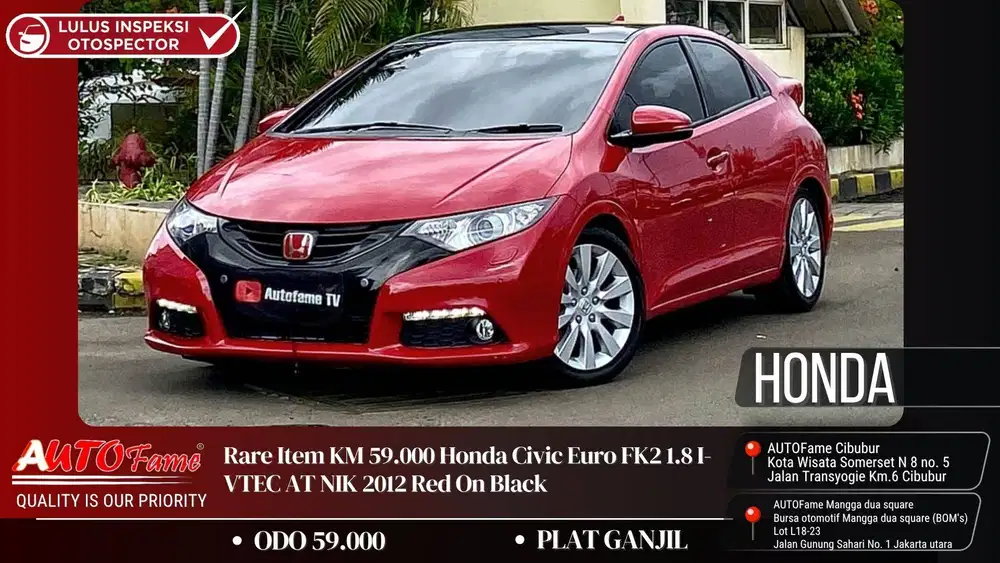 ODO 59RB Honda Civic Euro FK2 1.8 I-VTEC AT NIK 2012 Red On Black
