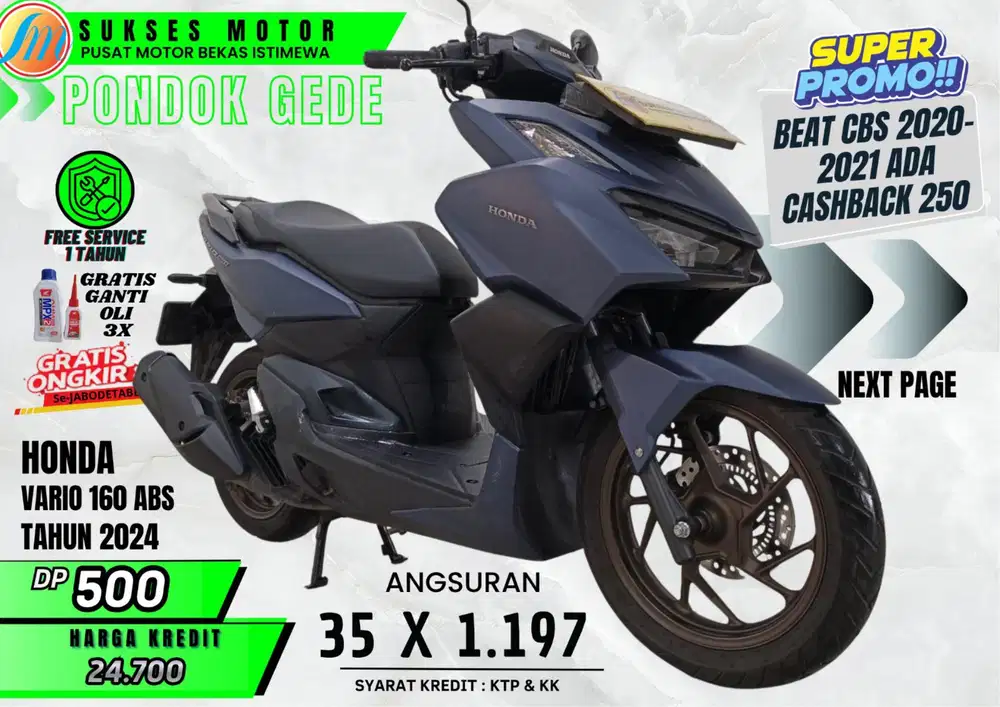 HONDA VARIO 160 ABS TAHUN 2024 CICILAN LEBIH RINGAN DARI MOTOR BARU
