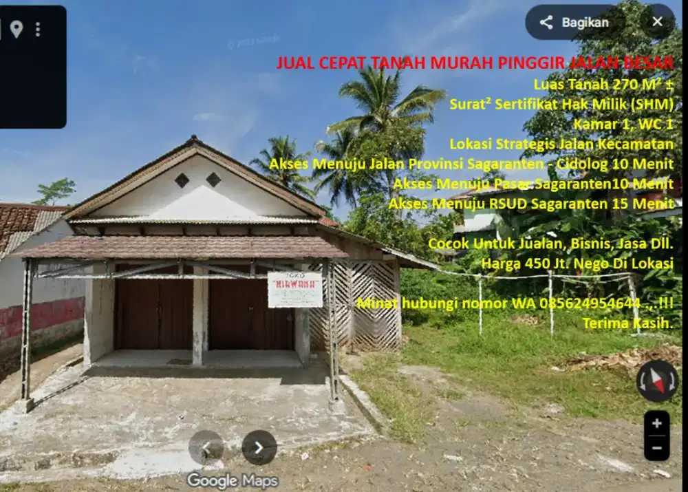 JUAL CEPAT TANAH MURAH PINGGIR JALAN BESAR