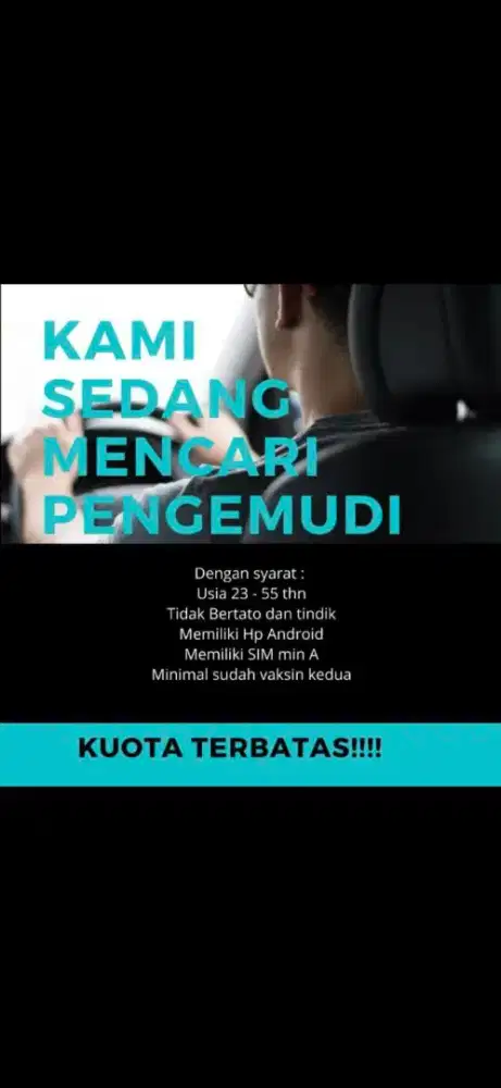 Lowongan Kerja Supir Usia min.23-55 Tahun Gratis disediakan MESS Griya