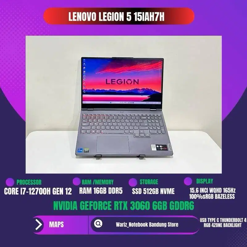 LENOVO LEGION 5 15IAH7H I7-12700H NVIDIA RTX 3060 RAM 16GB SSD 512GB