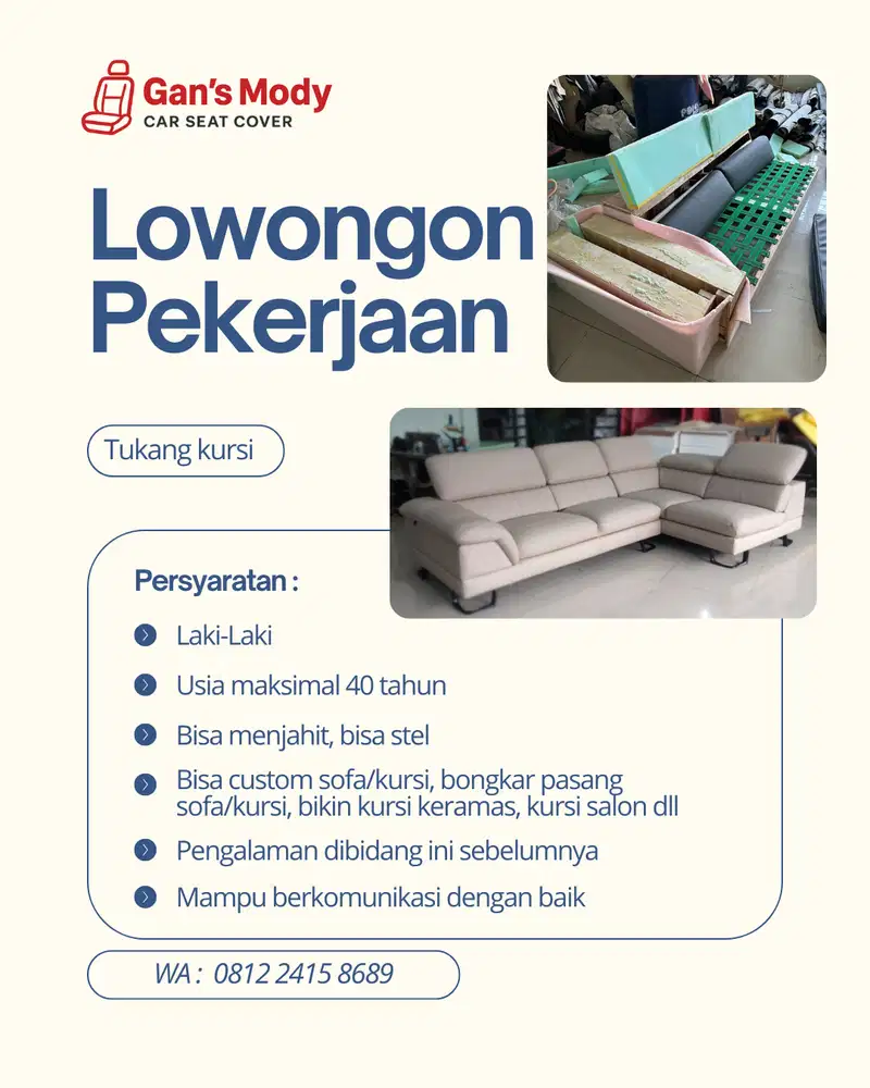 lowongan pekerjaan tukang kursi/sofa
