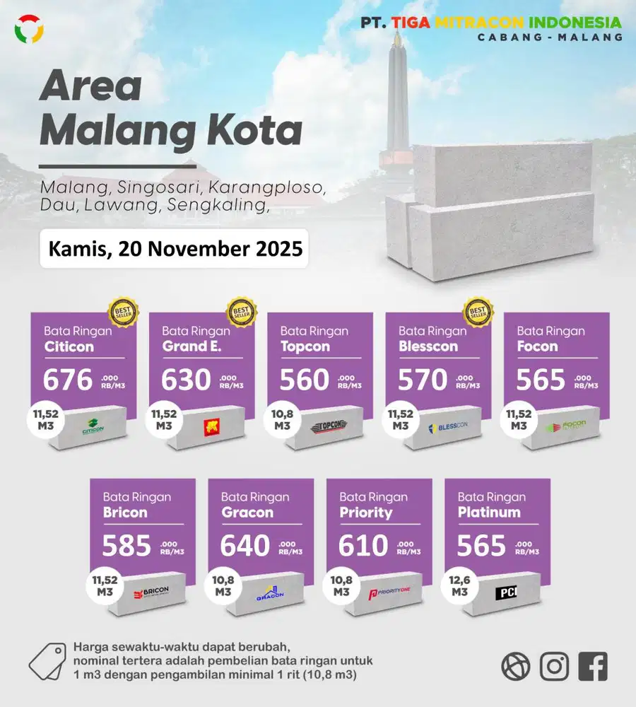 Pricelist Harga Semen Mortar, Bata Ringan, Panel Lantai