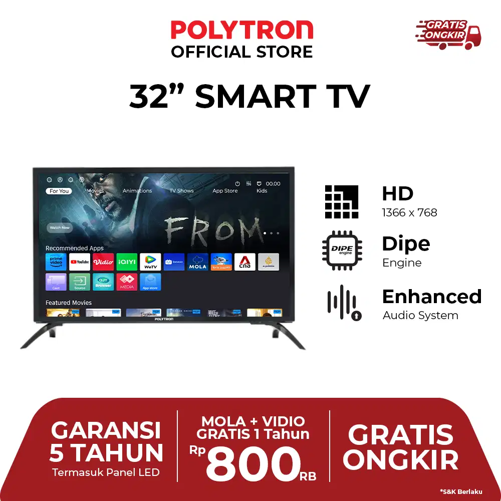 LED POLYTRON SMART LITE DIGITAL TV 32 INCH PLD 32 CV 1869 FREE BRACKET