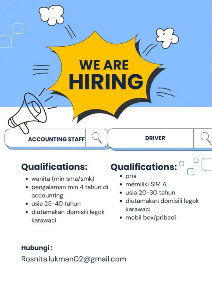 Dibutuhkan Segera Accounting & Driver