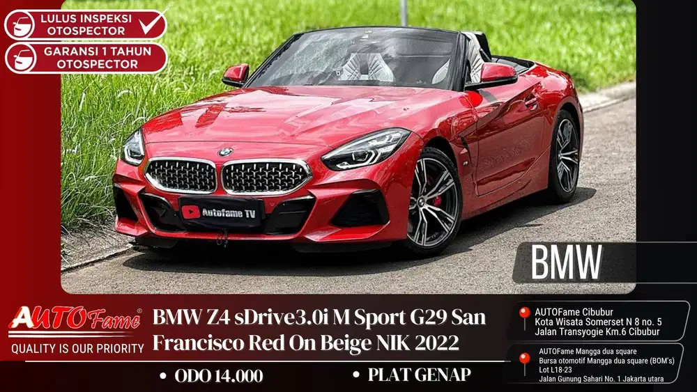 BMW Z4 sDrive3.0i M Sport G29 San Francisco Red On Beige NIK 2022