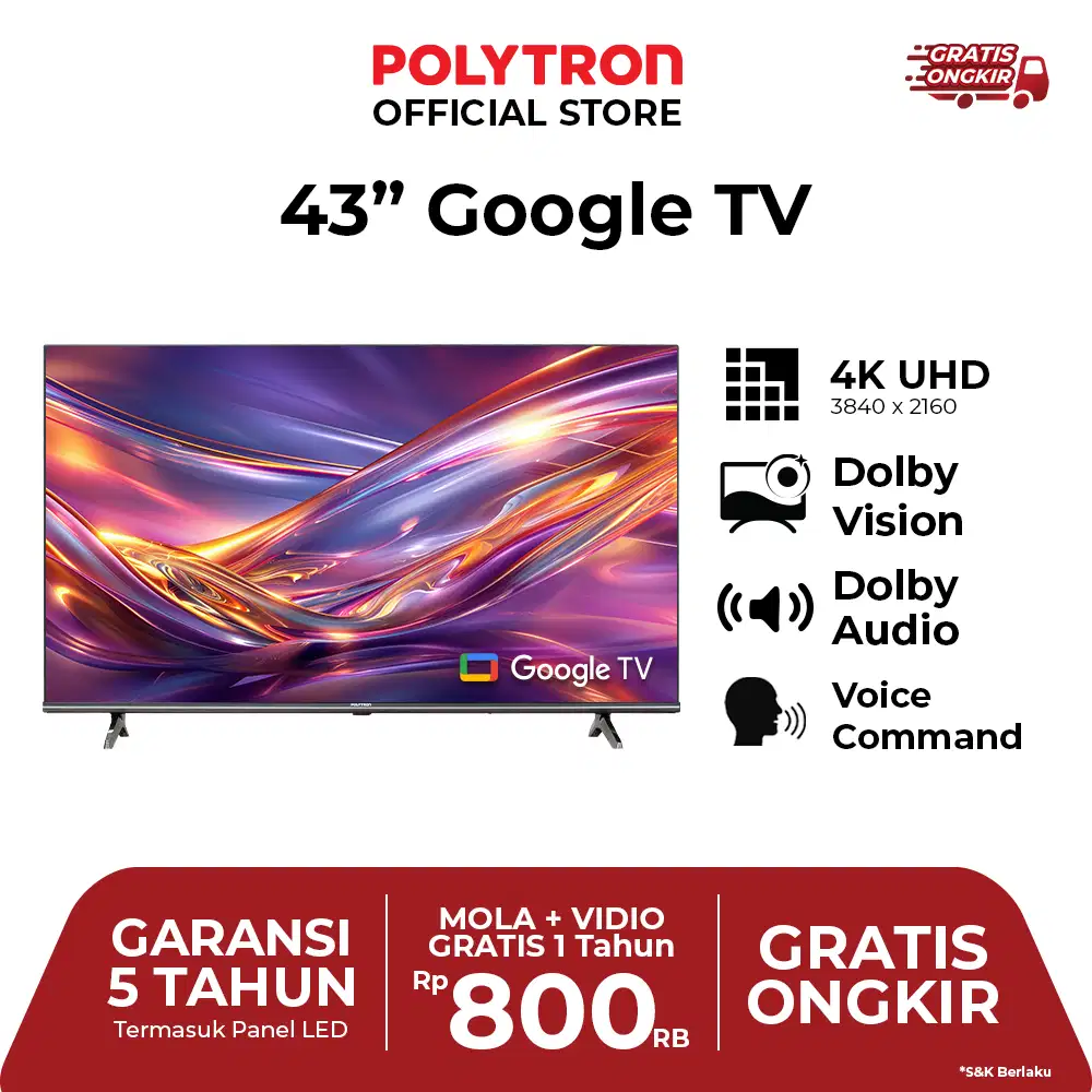 LED TV POLYTRON 43 INCH UHD SMART GOOGLE PLD 43 UG 5959 FREE BRACKET
