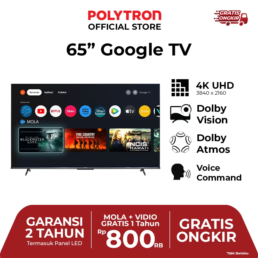 LED POLYTRON 4K UHD SMART GOOGLE TV 65 - PLD 65 UG 5959 FREE BRACKET