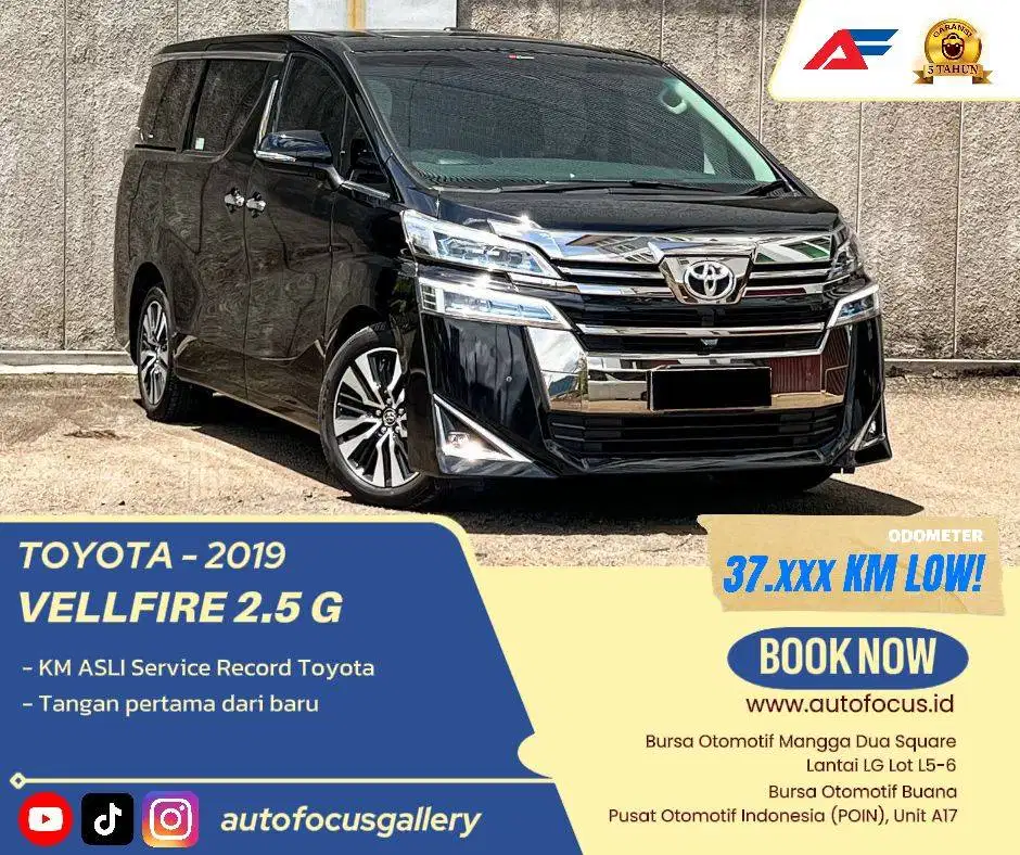 Toyota Vellfire 2.5 G AT Hitam Metalik 2019 Low Km 37rban asli record