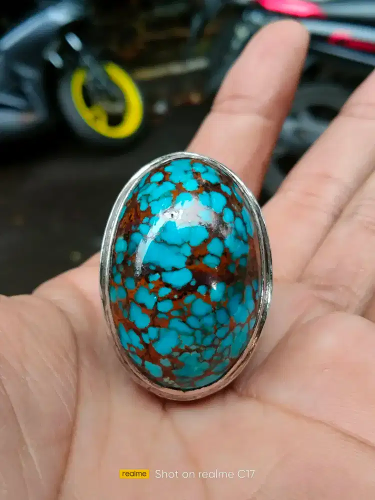 natural pirus persia jumbo ring perak cor