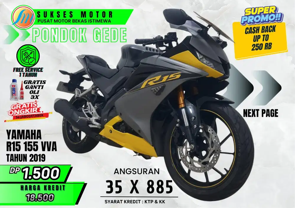 YAMAHA R15 VVA TAHUN 2019 MOTOR BEKAS RASA BARU DP RINGAN PROSES CEPAT