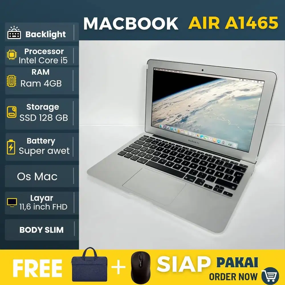Laptop Macbook A1465 Intel Core i5 Ram 4Gb SSD 128Gb - siap pakai