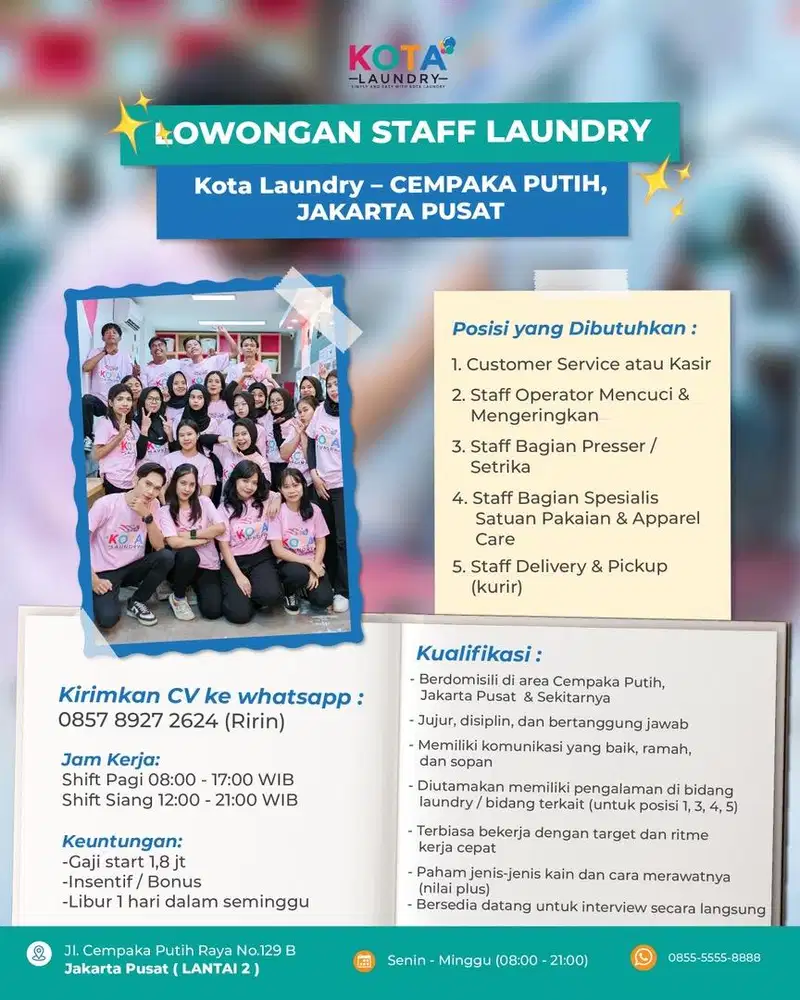 LOWONGAN KERJA STAFF PRESSER/SETRIKA KOTA LAUNDRY