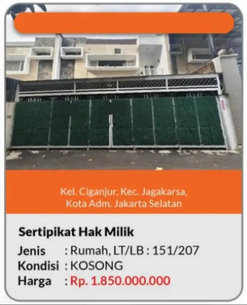 Dijual Rumah Ciganjur Jagakarsa
