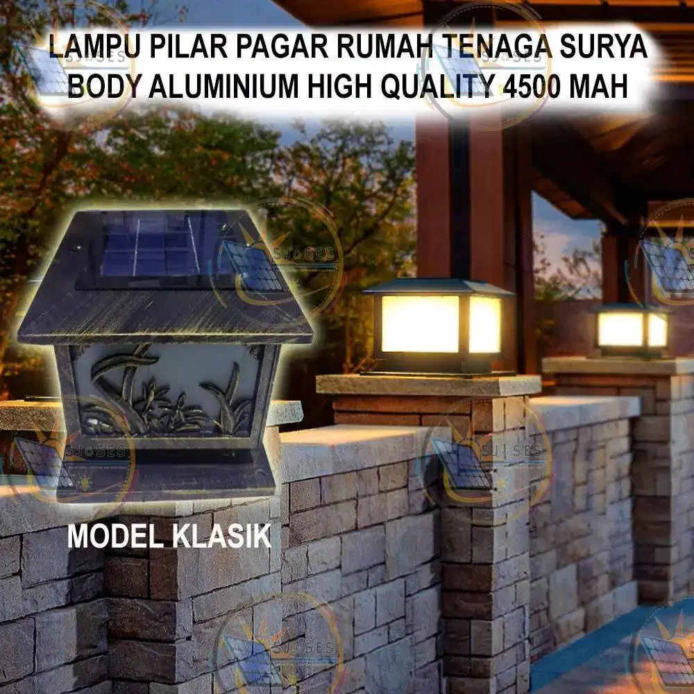 Lampu Pilar Pagar Tenaga Surya 5W Kotak Klasik Aluminium Anti Karat 45