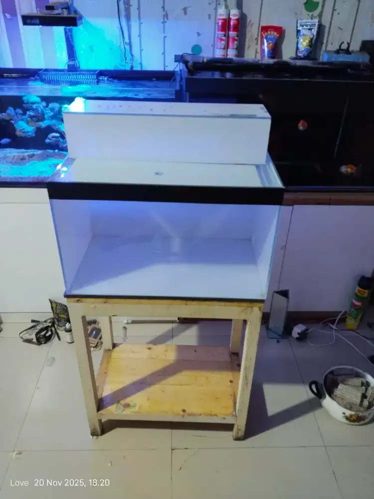 Aquarium optic clear vivaria 60cm, filter atas dan meja