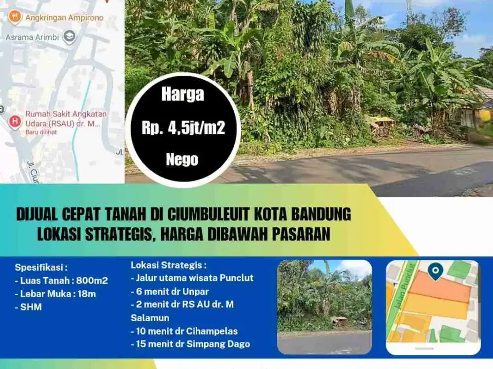 Dijual Cepat Tanah di Ciumbuleuit Kota Bandung
Lokasi Strategis, Harga Dibawah Pasaran