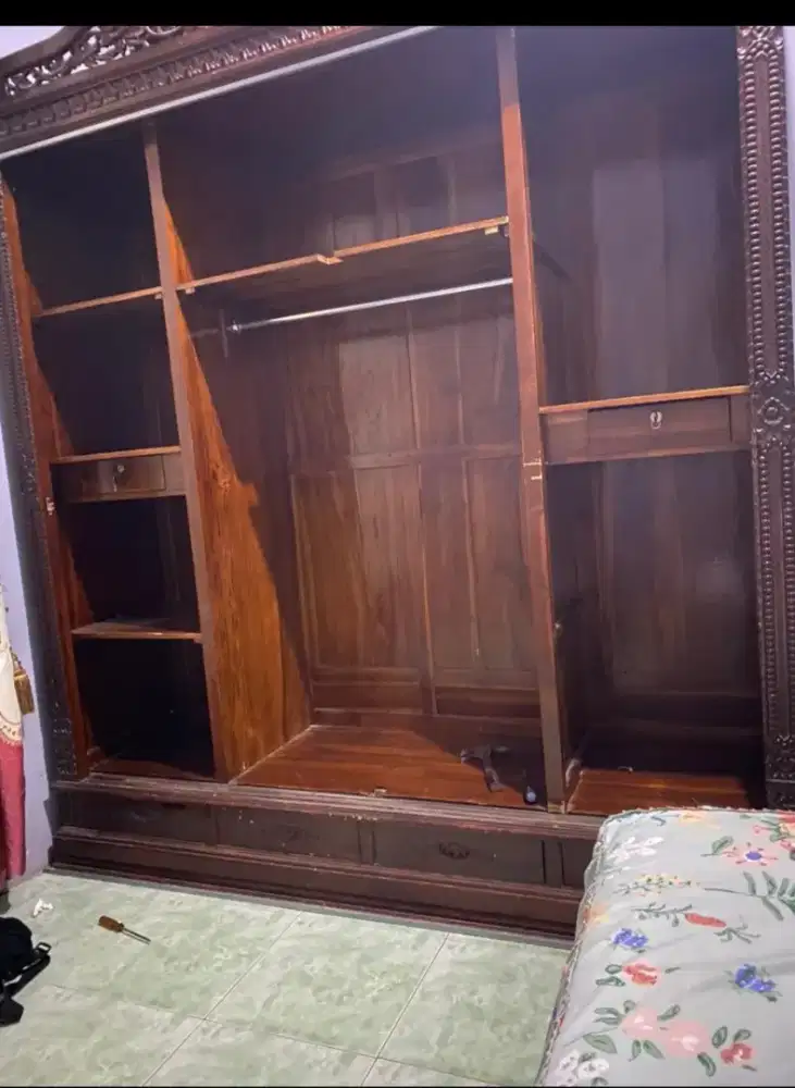 lemari pakaian jati Jepara asli sliding jumbo