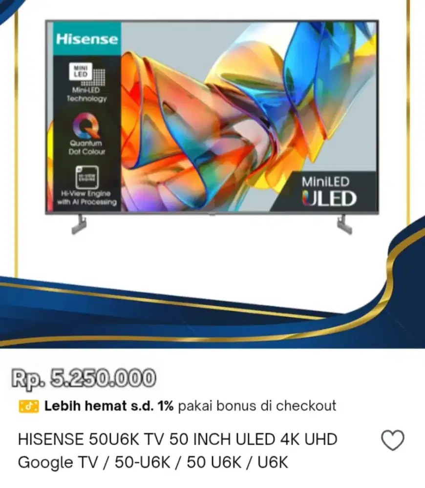 LED TV HISENSE 50U6K 50INCI GOOGLE TV
