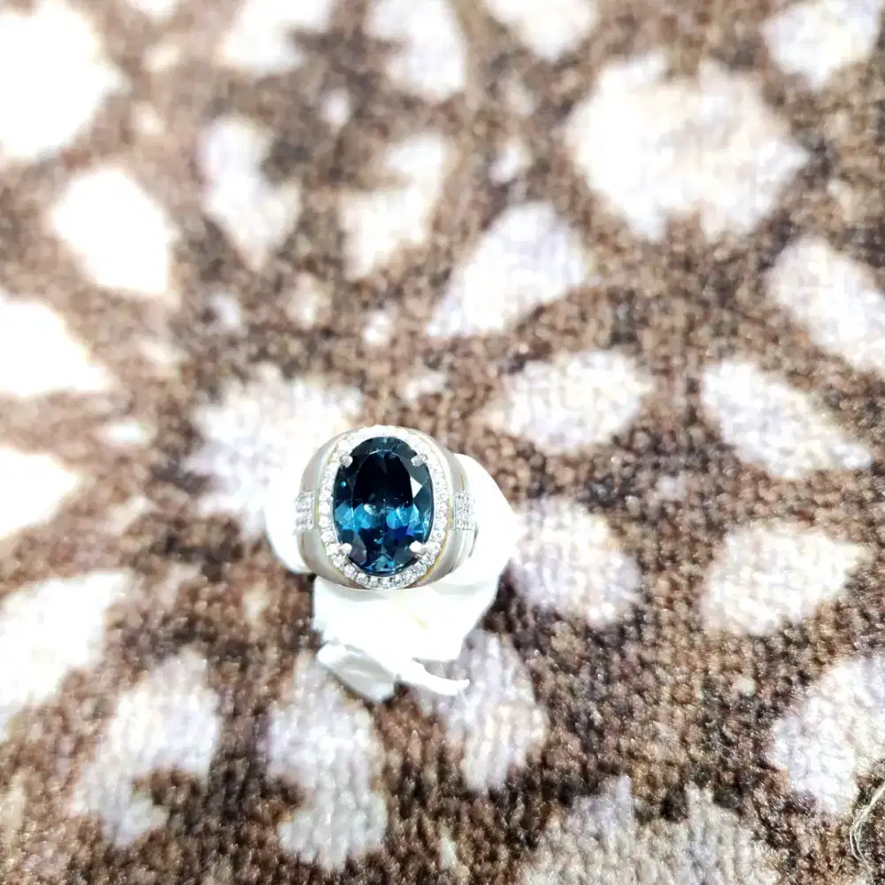 Premium Batu Blue Topaz Crystal Ring Perak