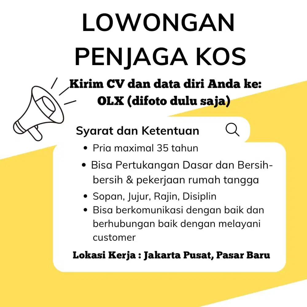 Lowongan Penjaga Kos (Bisa Pertukangan Dasar)