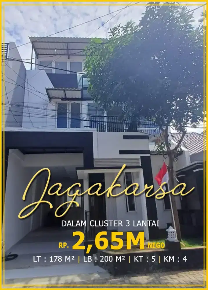 FOR SALE - RUMAH 3 LANTAI DALAM CLUSTER JAGAKARSA - JAKARTA SELATAN