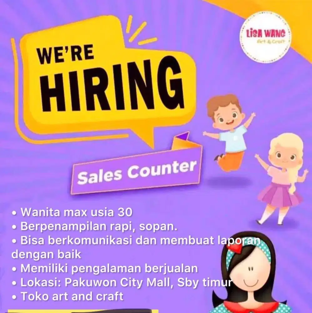 Dicari Karyawati untuk jaga toko