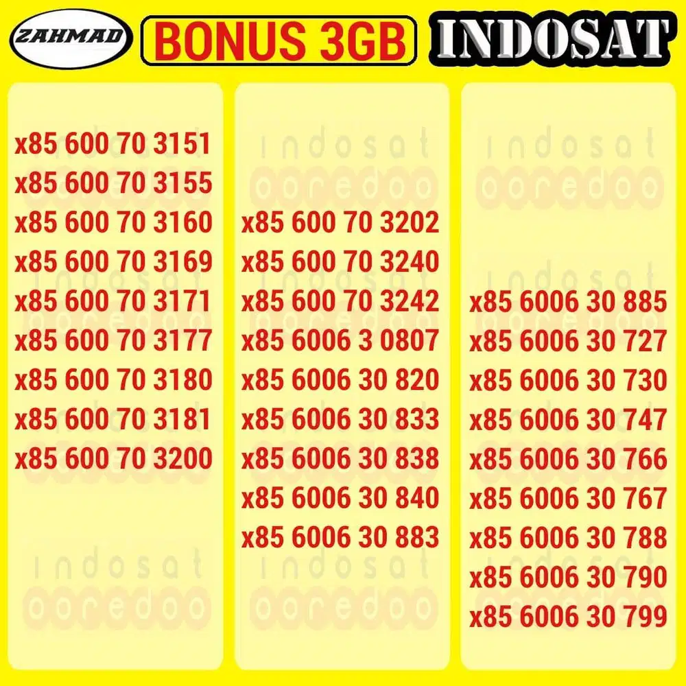 ISAT-A) NOCAN Indosat Bonus Kuota kartu perdana nomor cantik im3 tripl
