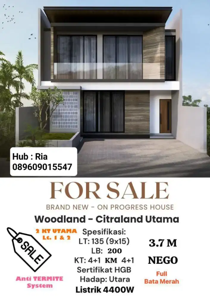 Di Jual Rumah Baru Gress Citraland Utama Woodland