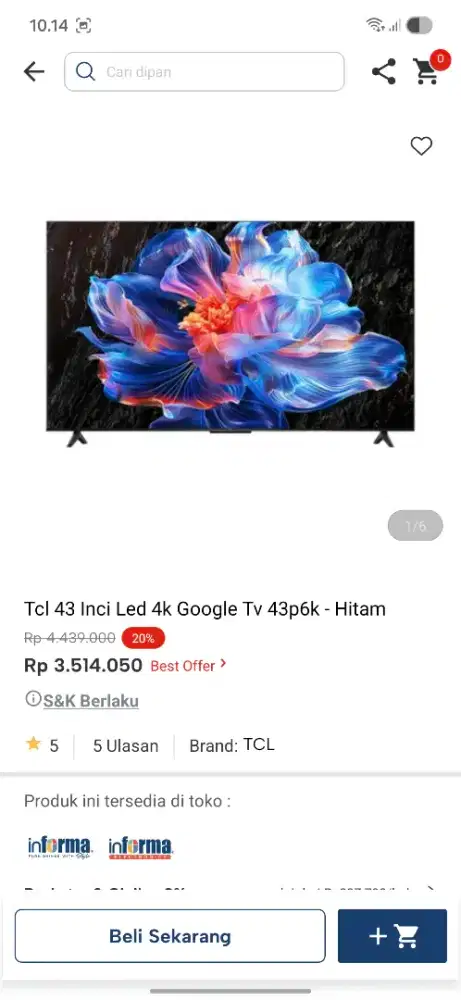 Ready stok tv 43 inc tcl google tv