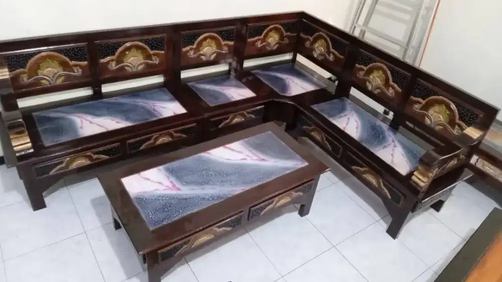 Kursi Sudut Minimalis Motif Marmer