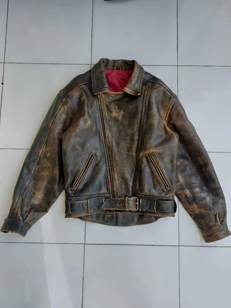 ROAD by Polo Motorrad Jaket Kulit Vintage Biker Ramones Leather Jacket