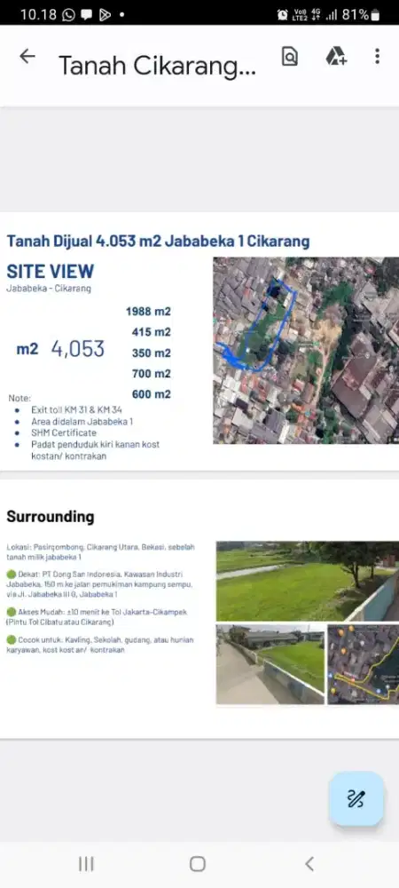 Jual lahan 4053m²  di Jababeka I Cikarang Bekasi