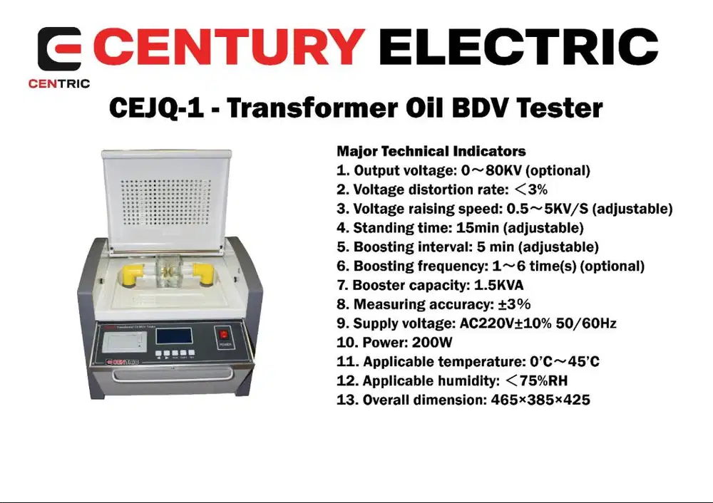 CEJQ-1 Transformer Oil BDV Tester – CENTURY ELECTRIC / CENTRIC