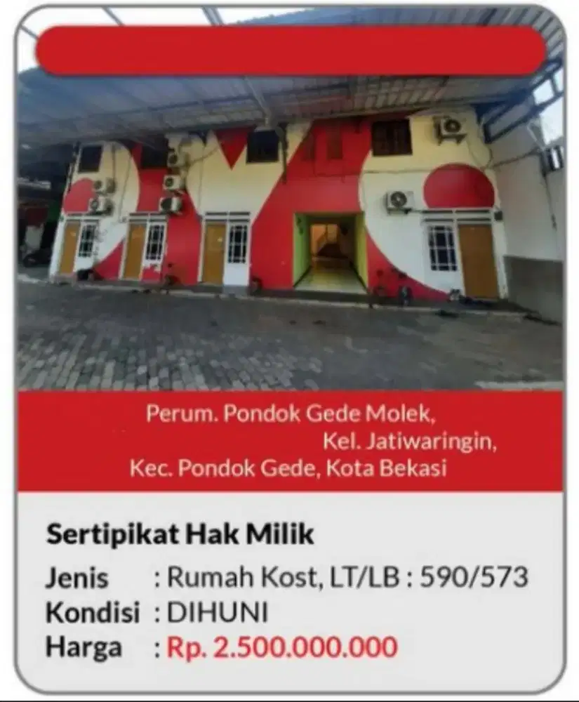 Dijual Rumah Kos Jatiwaringin Pondok Gede