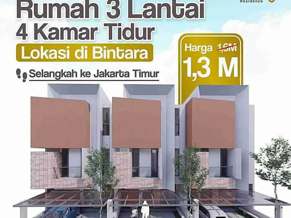 Rumah Baru Di Bintara jaya 3 Lantai Dekat tol JORR (Akses 2 Mobil ) Di Kota Bekasi