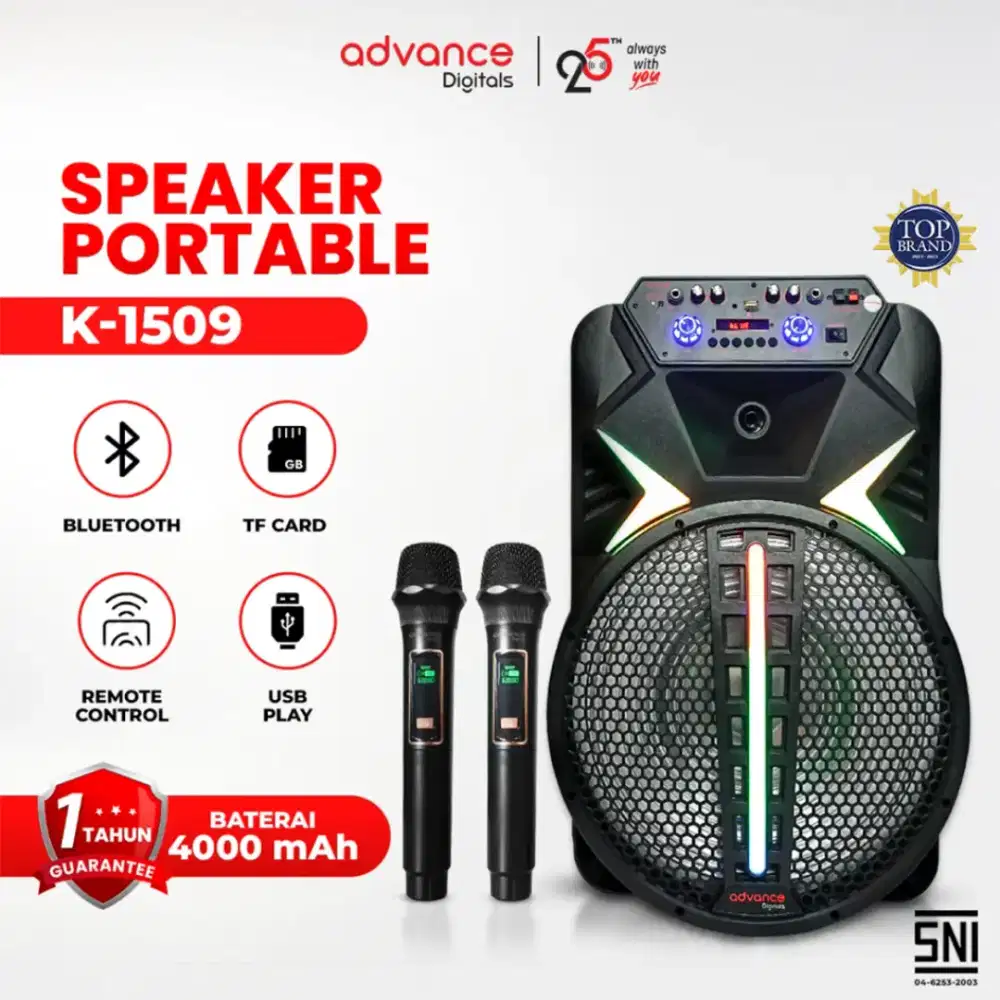 Advance Digitals Speaker Portable 15 Bluetooth K1509 Free Mic x2