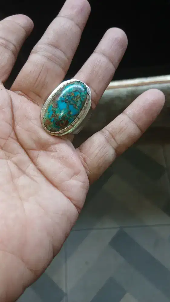 Batu cincin pirus persia jumbo ring perak  size 10