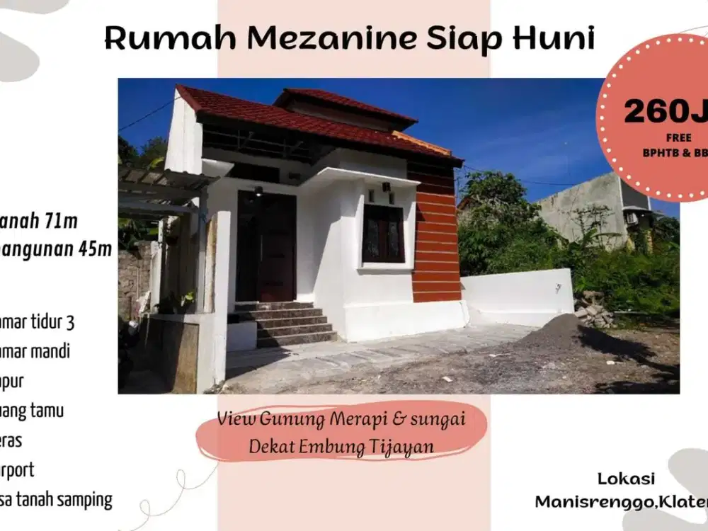 Rumah Mezanine siap huni Manisrenggo view Gunung Merapi