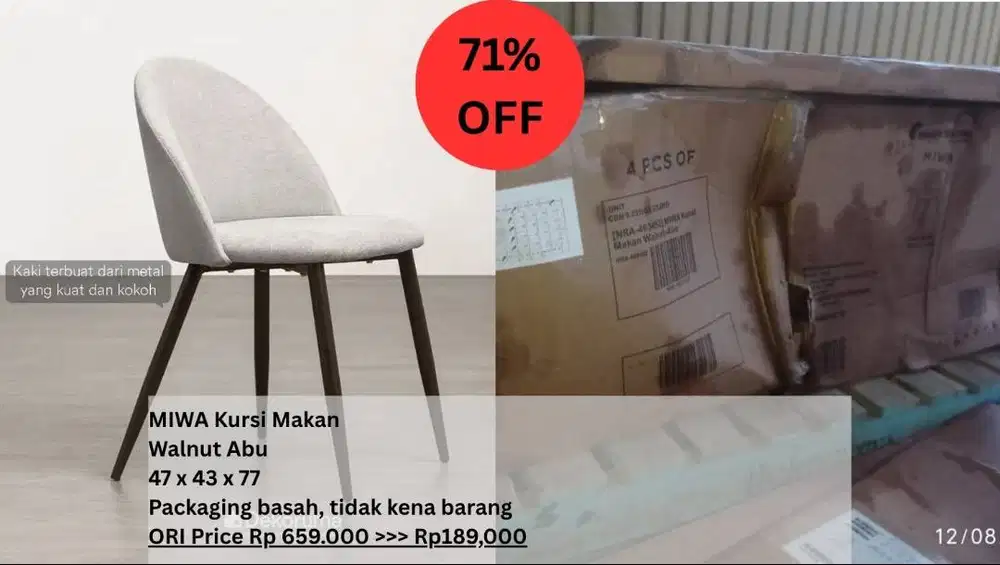 MIWA Kursi Makan Walnut Abu (Hanya Kursi)