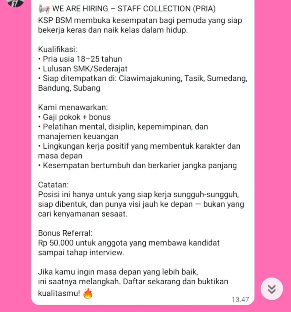 lowongan kerja untuk laki laki