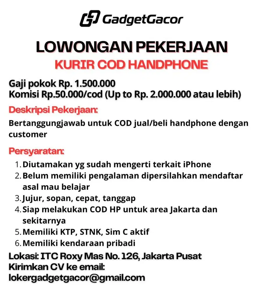 Lowongan Kerja Kurir COD iPhone