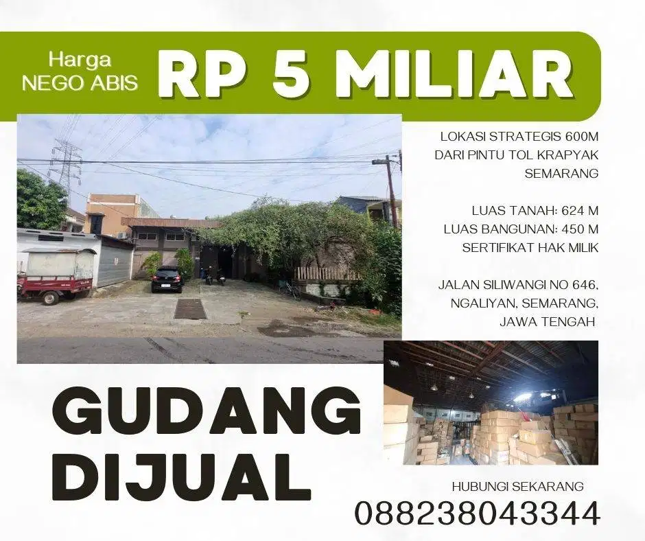 Gudang Strategis Dijual – 600m dari Tol Krapyak Semarang