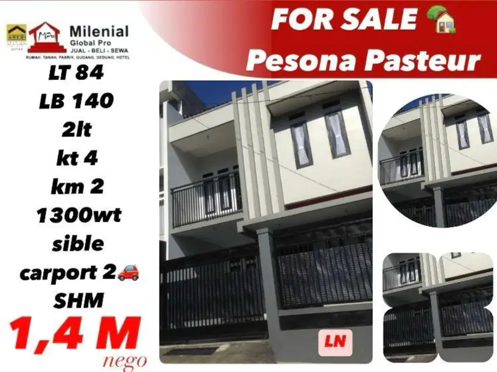 DIJUAL RUMAH 2 Lt DI PESONA PASTEUR BANDUNG - Ln
