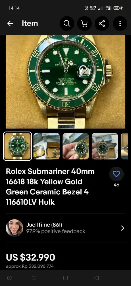 Rolex Submariner Yellow Gold Hulk