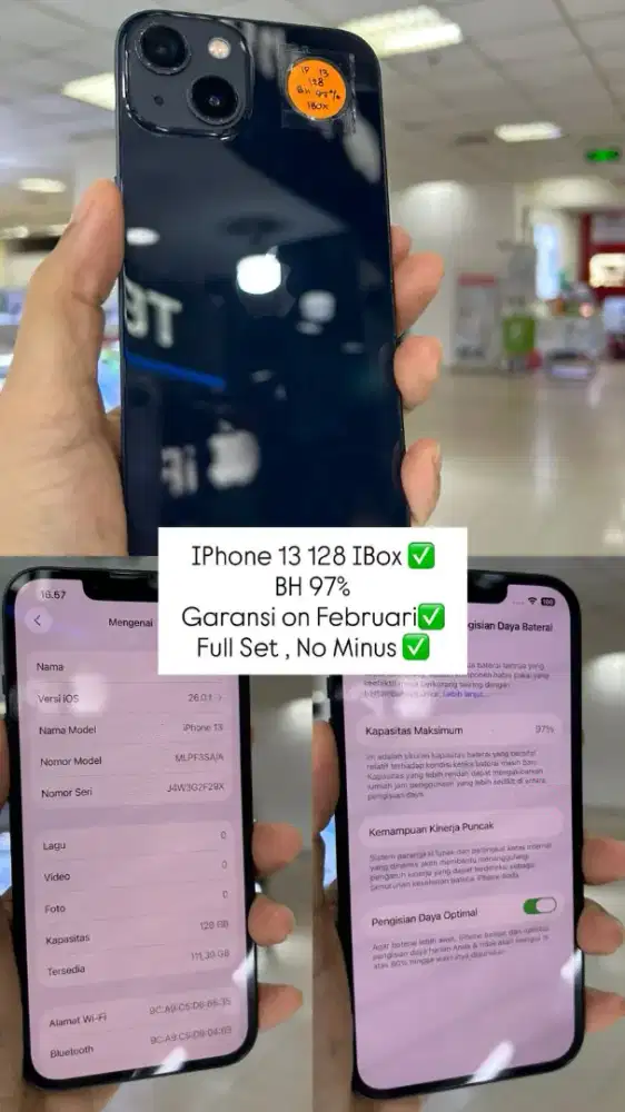 Iphone 13/128 Ibox hitam garansi on BH 97%